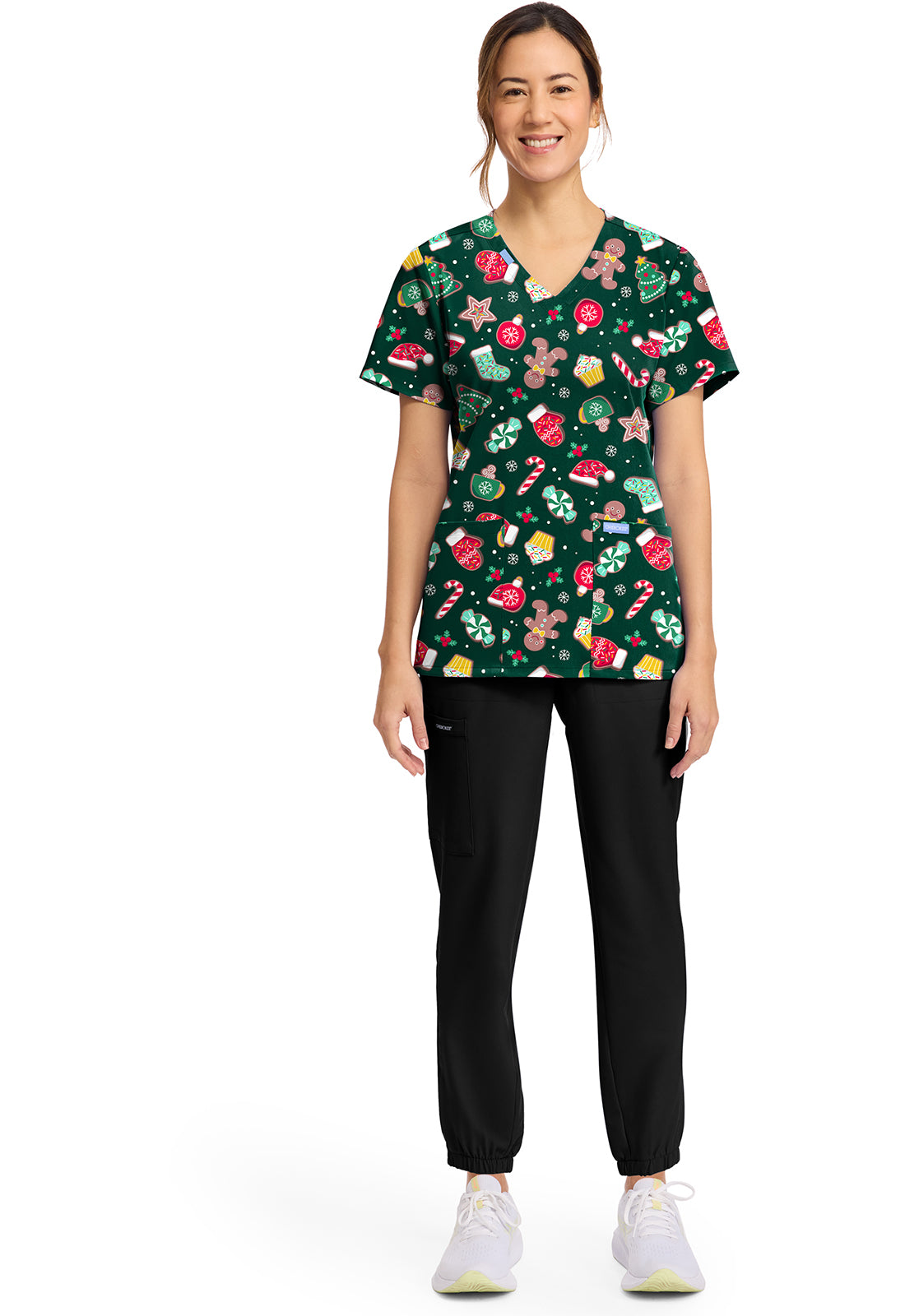 Women's Print V-Neck Top in WAITING FOR SANTA